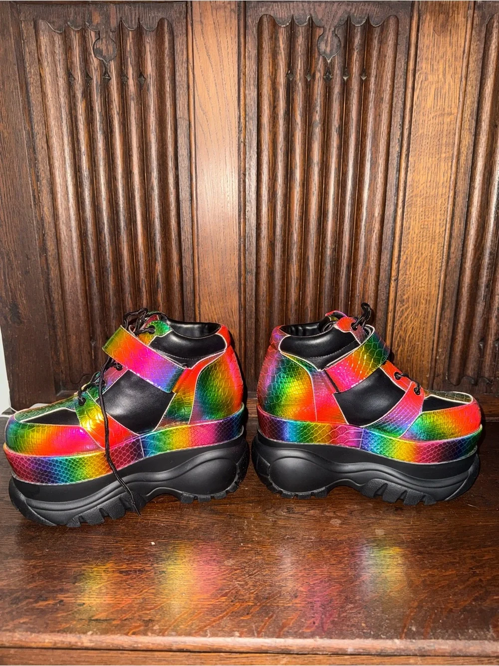 Dolls Kill RARE DISCONTINUED Women's Rainbow Platform Sneakers w/ Black Accents